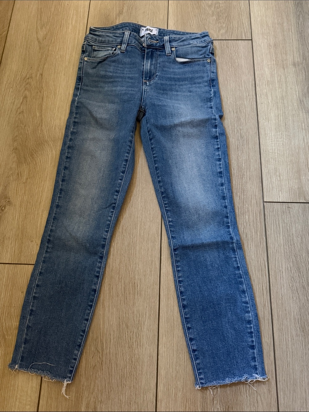 PAIGE Medium Blue Straight-Leg Jeans with Faded Wash